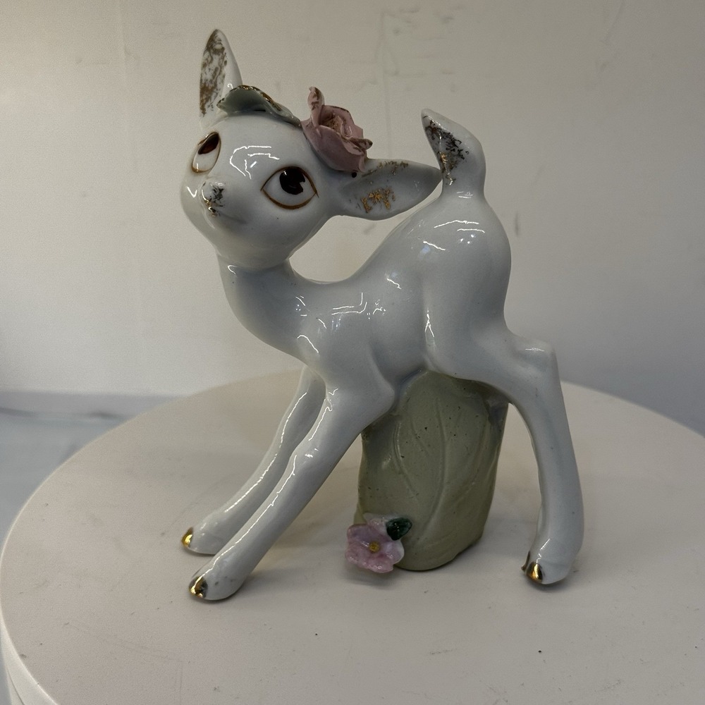 Fawn Deer Anthropomorphic Big Eyes MCM Figurine Ceramic Vintage Made In Japan